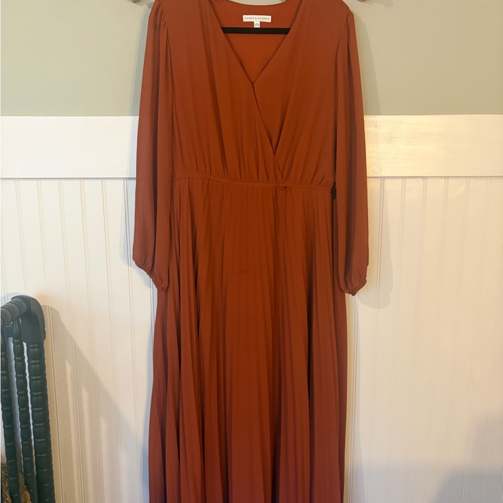 Sandra Darren Rust Long-Sleeve Wrap Maxi Dress